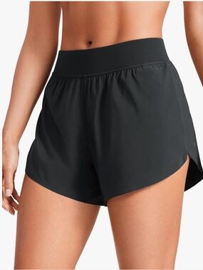 CRZ YOGA Mid Waisted Split Running Shorts for Women 4" - Comfy Mesh Black size S